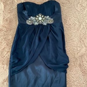 Navy blue mini strapless dress